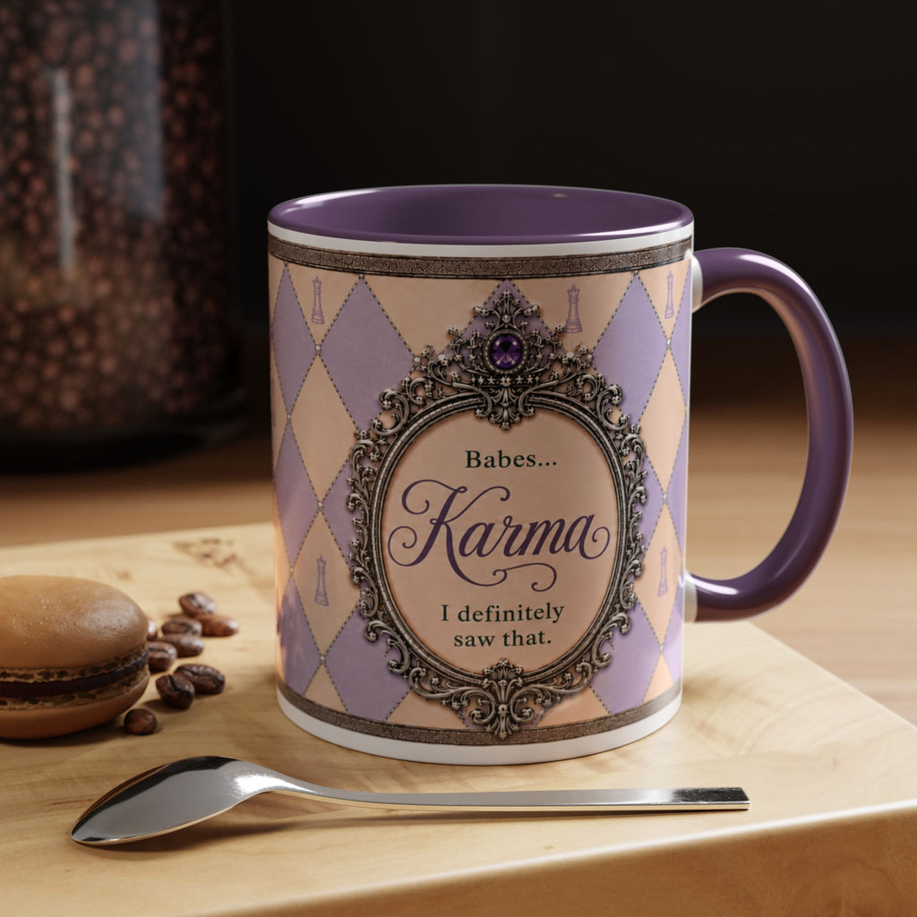 Karma “Babes… I Definitely Saw That.” Purple Accent Mug – 11 oz
