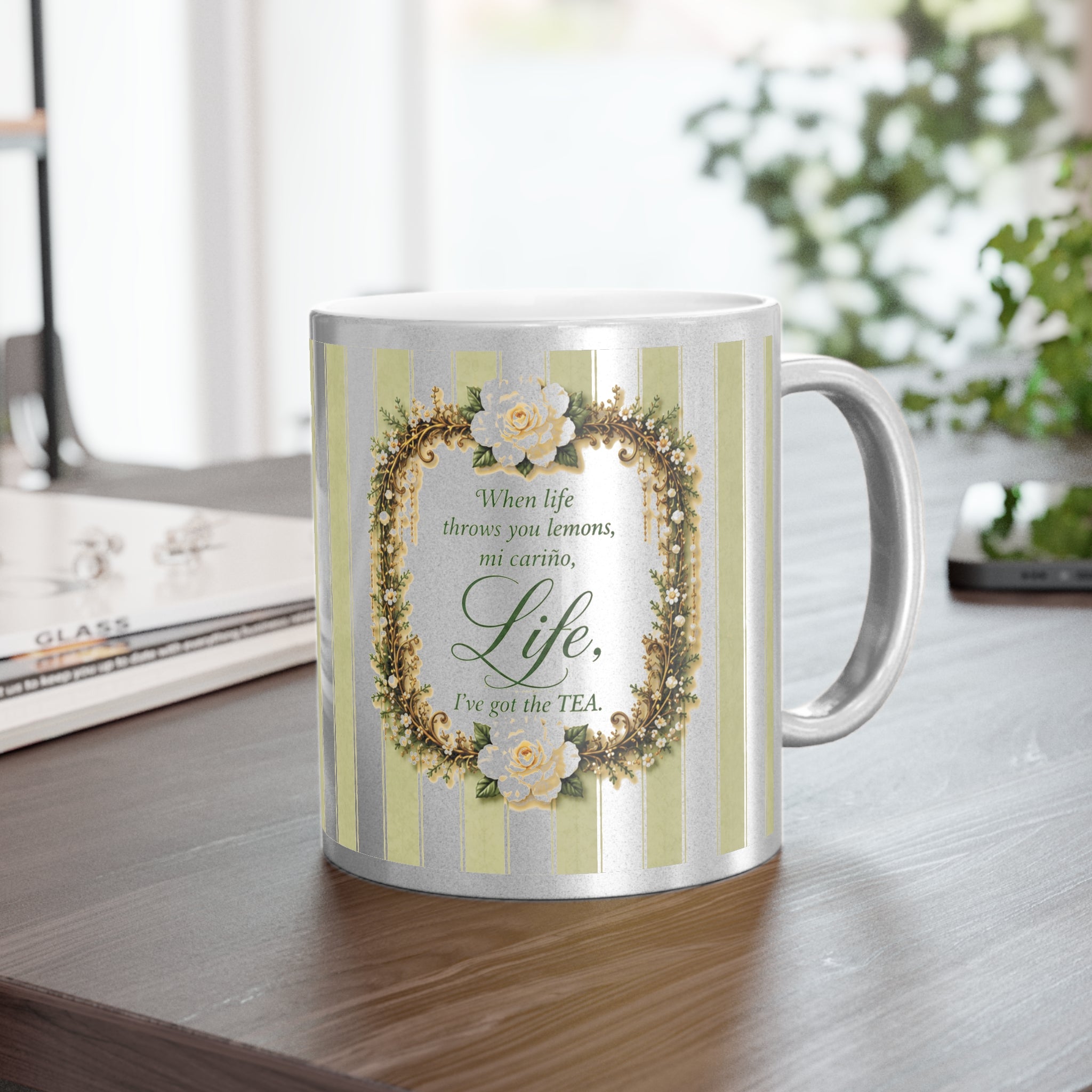 Life “When LIFE Throws You Lemons, Mi Cariño, I've Got The TEA” Jeweled Garden Metallic Mug